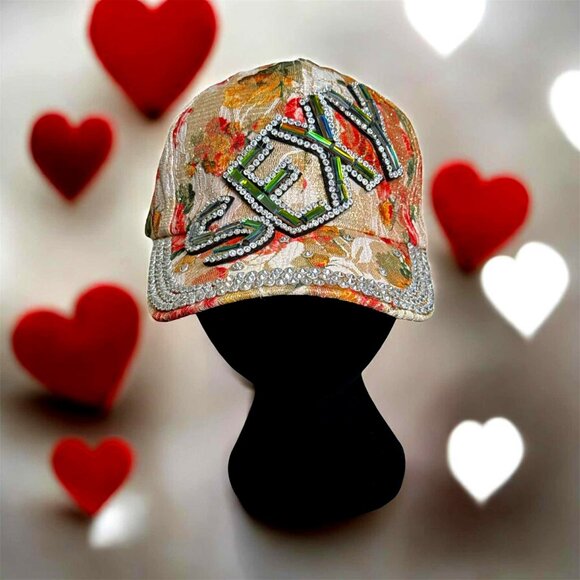Women's Fashion Baseball Cap Bling Glittery Floral "Sexy" Rhinestones Adjustable - Picture 1 of 9